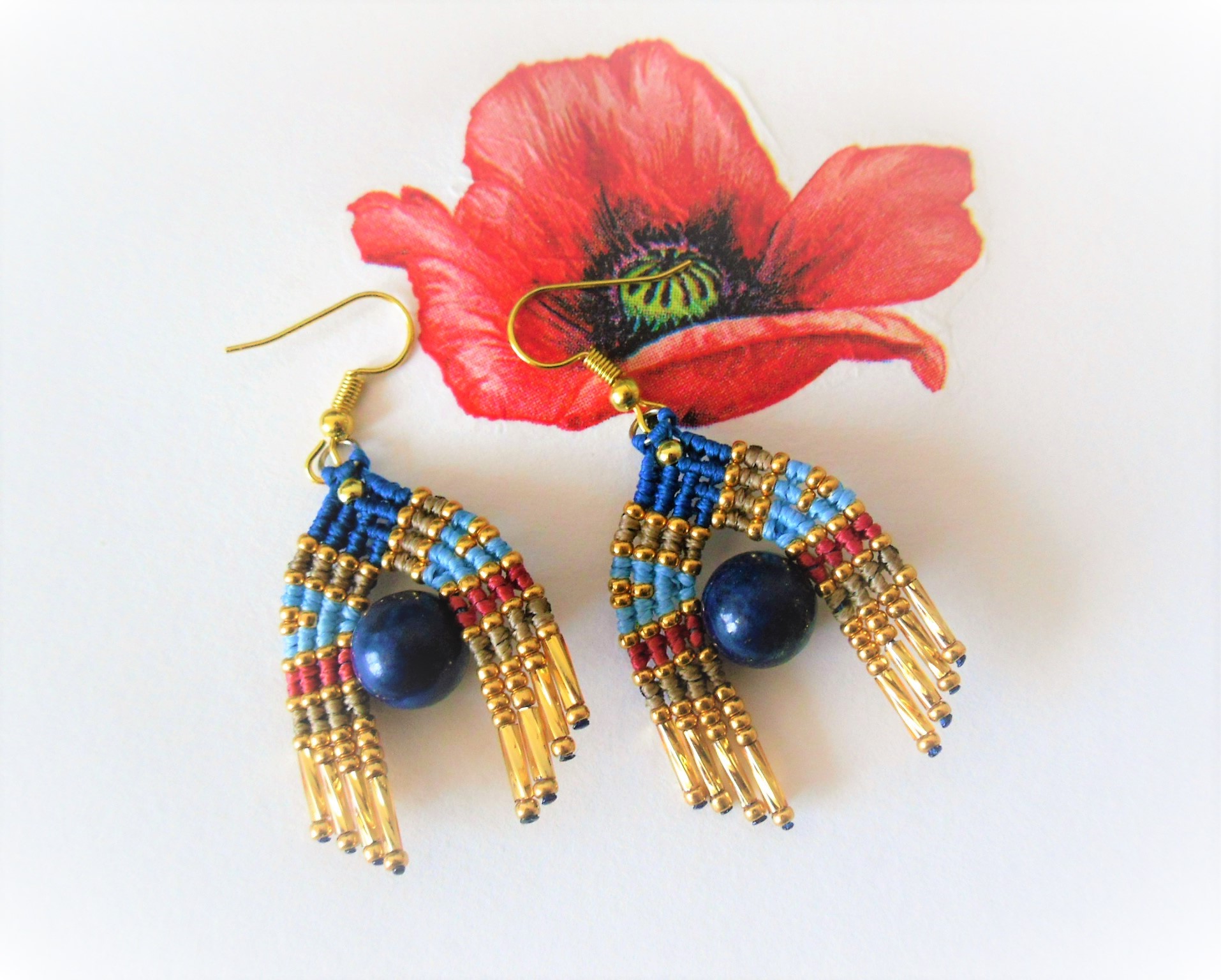 Lapis Lazuli earrings macrame 1