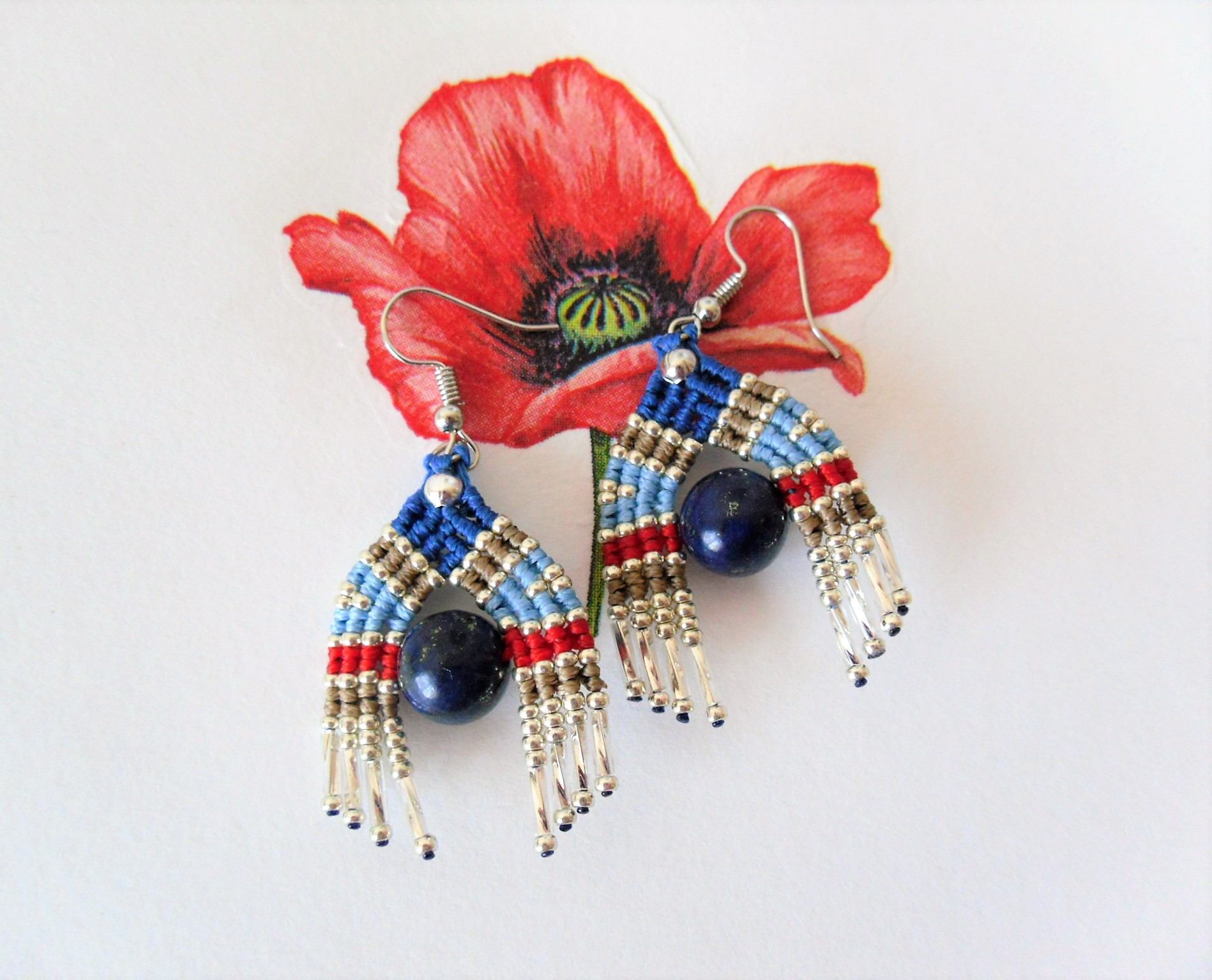 Lapis Lazuli earrings macrame 2